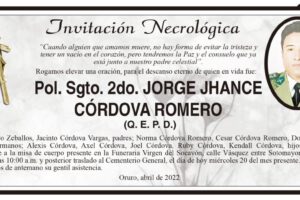 Invitación Necrológica: Pol. Sgto. 2do. JORGE JHANCE CÓRDOVA ROMERO