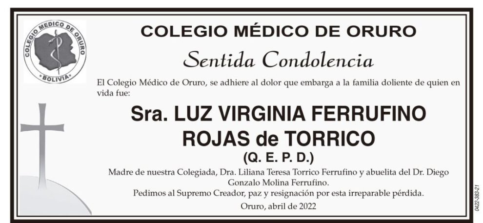 Condolencias por la Sra. Luz Virginia Ferrufino Rojas