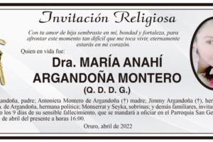 Invitación Religiosa para Dra. María Anahí Argandoña Montero