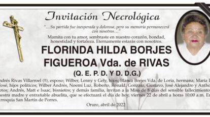 Invitación Necrológica de Florinda Hilda Borjes Figueroa
