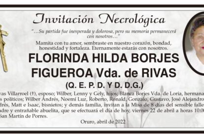 Invitación Necrológica de Florinda Hilda Borjes Figueroa