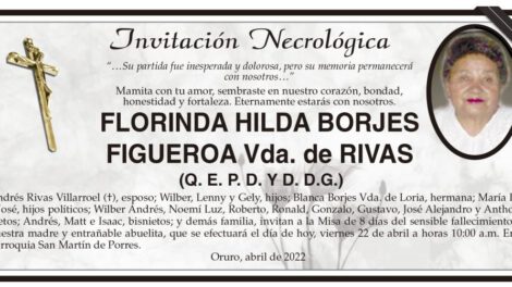Invitación Necrológica de Florinda Hilda Borjes Figueroa