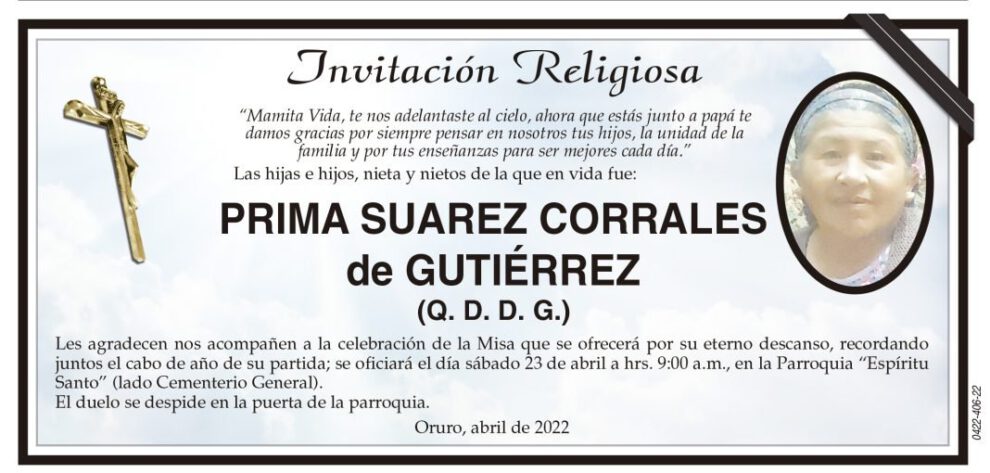 Obituario de Prima Suarez Corrales