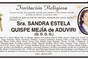 Invitación Religiosa en memoria de Sandra Estela Quispe Mejía