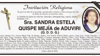 Invitación Religiosa en memoria de Sandra Estela Quispe Mejía