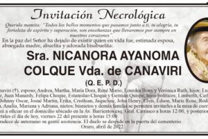 Invitación Necrológica de Nicanora Ayanoma Colque