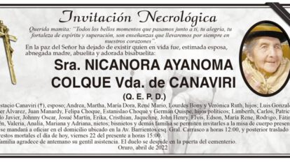 Invitación Necrológica de Nicanora Ayanoma Colque