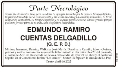 Necrológico de Edmundo Ramiro Cuentas Delgadillo