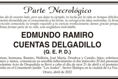 Necrológico de Edmundo Ramiro Cuentas Delgadillo