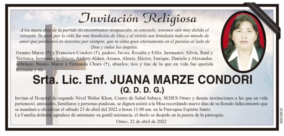 Obituario de Juana Marze Condori