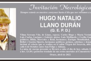 Invitación Necrológica de Hugo Natalio Llano Durán