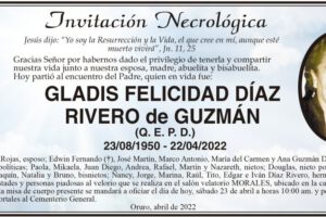 Invitación Necrológica de Gladis Felicidad Díaz Rivero