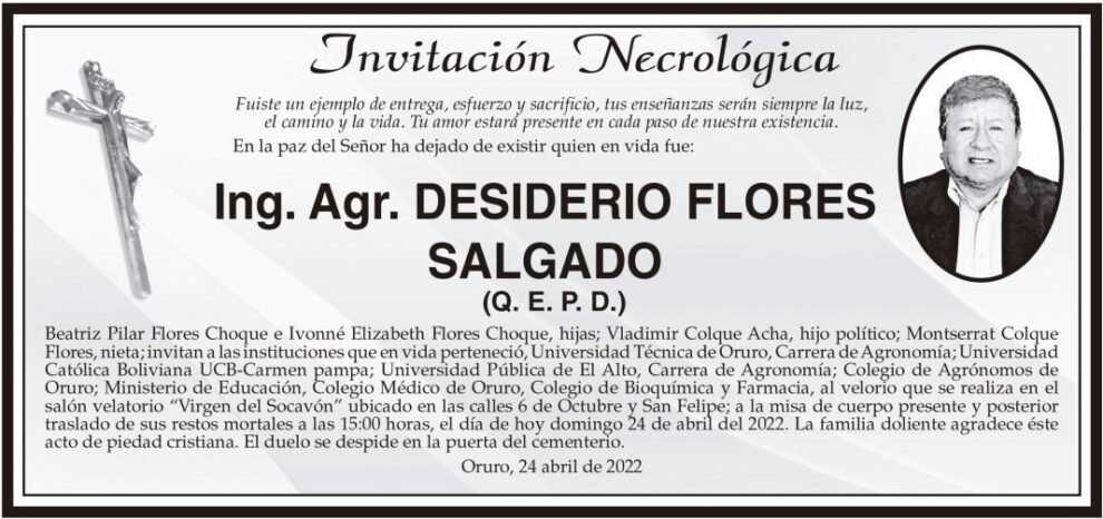 Invitación Necrológica: Desiderio Flores Salgado