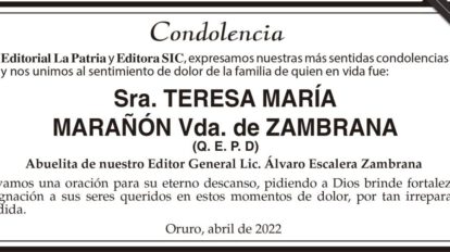 Condolencias por la Sra. Teresa María Marañón