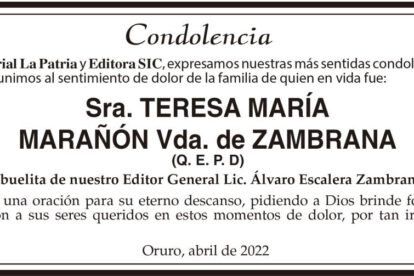 Condolencias por la Sra. Teresa María Marañón