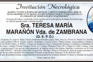 Invitación Necrológica de Teresa María Marañón