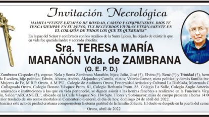 Invitación Necrológica de Teresa María Marañón
