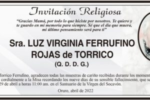 Invitación Religiosa Sra. Luz Virginia Ferrufino Rojas