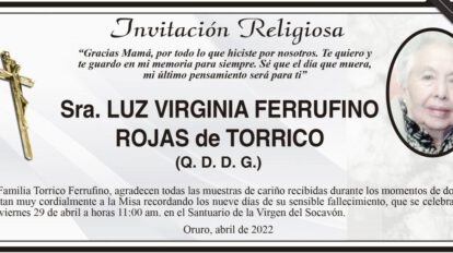 Invitación Religiosa Sra. Luz Virginia Ferrufino Rojas