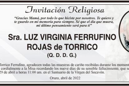 Invitación Religiosa Sra. Luz Virginia Ferrufino Rojas