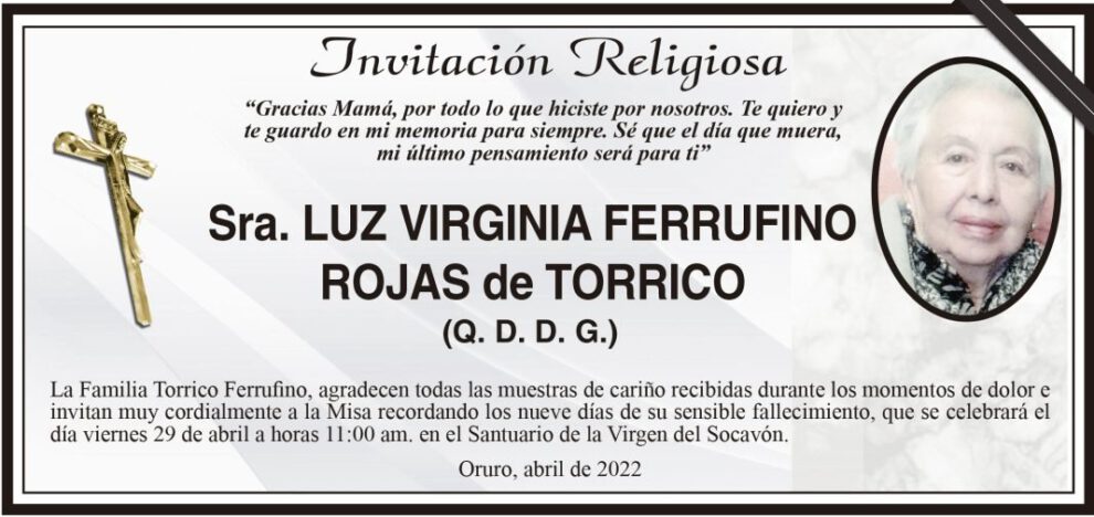 Invitación Religiosa Sra. Luz Virginia Ferrufino Rojas