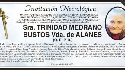 Invitación Necrológica de Trinidad Medrano Bustos