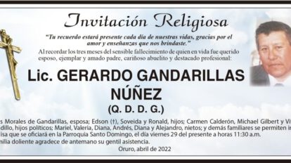 Lic. Gerardo Gandarillas Núñez, invitación religiosa en su memoria