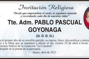Invitación Religiosa para Tte. Adm. Pablo Pascual Goyonaga