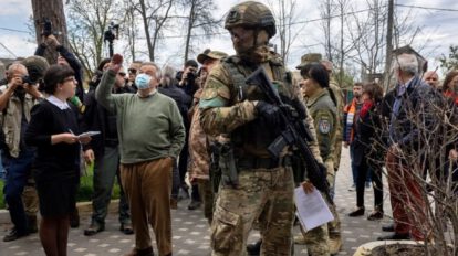 Antonio Guterres en Ucrania durante bombardeos