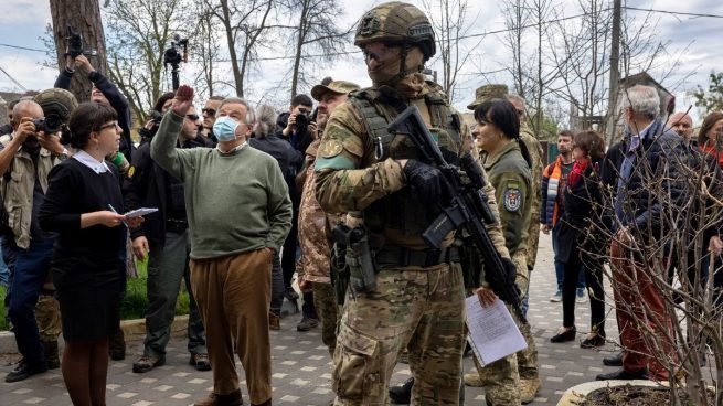 Antonio Guterres en Ucrania durante bombardeos
