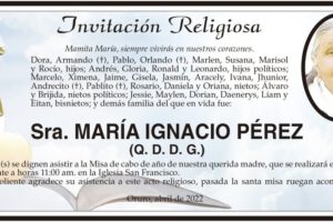 Invitación Religiosa para Sra. María Ignacio Pérez