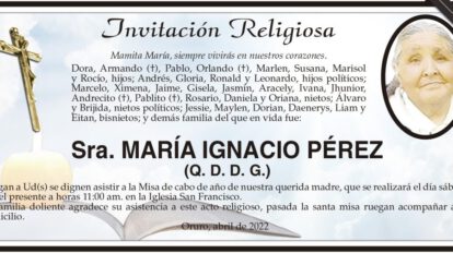 Invitación Religiosa para Sra. María Ignacio Pérez