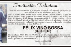 Invitación Religiosa para Félix Vino Sossa