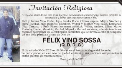 Invitación Religiosa para Félix Vino Sossa