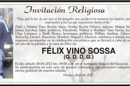 Invitación Religiosa para Félix Vino Sossa