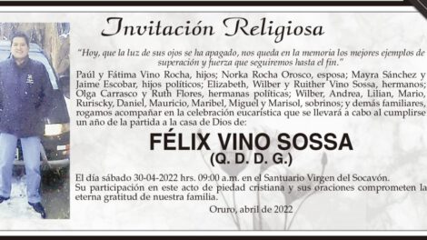 Invitación Religiosa para Félix Vino Sossa