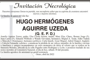 Invitación Necrológica de Hugo Hermógenes Aguirre Uzeda