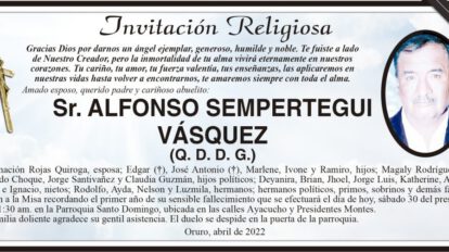 Invitación Religiosa para Alfonso Sempertegui Vásquez