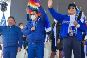 Registro de militantes del MAS con David Choquehuanca, Luis Arce y Evo Morales