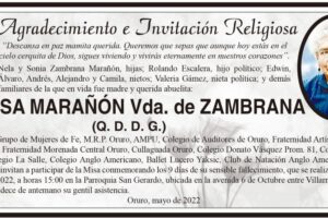 Agradecimiento e Invitación Religiosa: Teresa Marañón Vda. de Zambrana