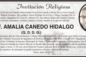 Invitación Religiosa en memoria de Prof. Amalia Canedo Hidalgo
