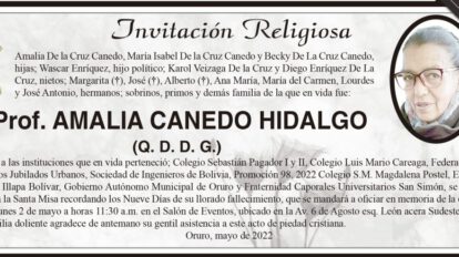 Invitación Religiosa en memoria de Prof. Amalia Canedo Hidalgo