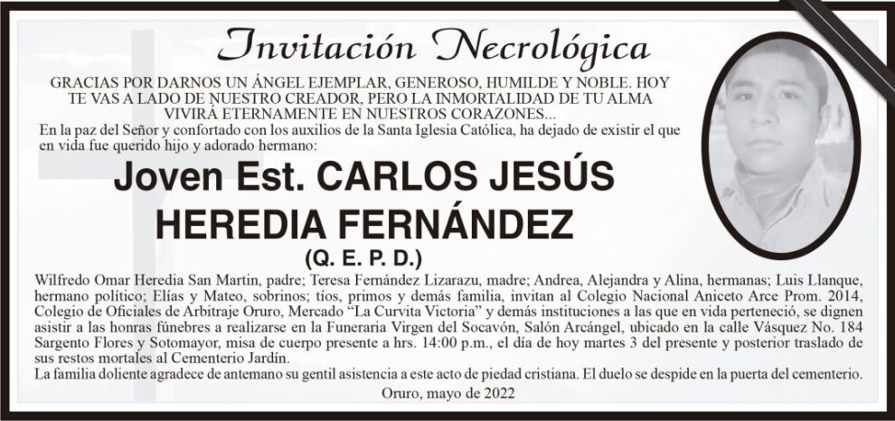 Invitación Necrológica Carlos Jesús Heredia Fernández