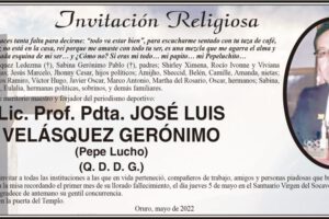 Lic. Prof. Pdta. José Luis Velásquez Gerónimo, invitación a misa recordatoria