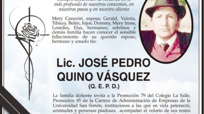 Invitación Necrológica: Lic. José Pedro Quino Vásquez