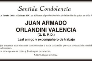 Condolencias por Juan Armado Orlandini Valencia