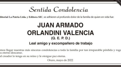 Condolencias por Juan Armado Orlandini Valencia