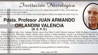 Invitación Necrológica: Juan Armando Orlandini Valencia