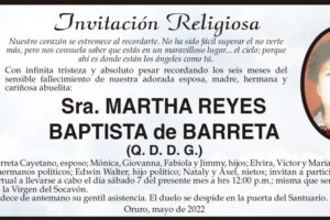 Invitación Religiosa en memoria de Martha Reyes Baptista