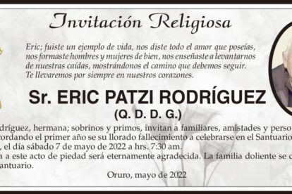 Invitación Religiosa para Eric Patzi Rodríguez